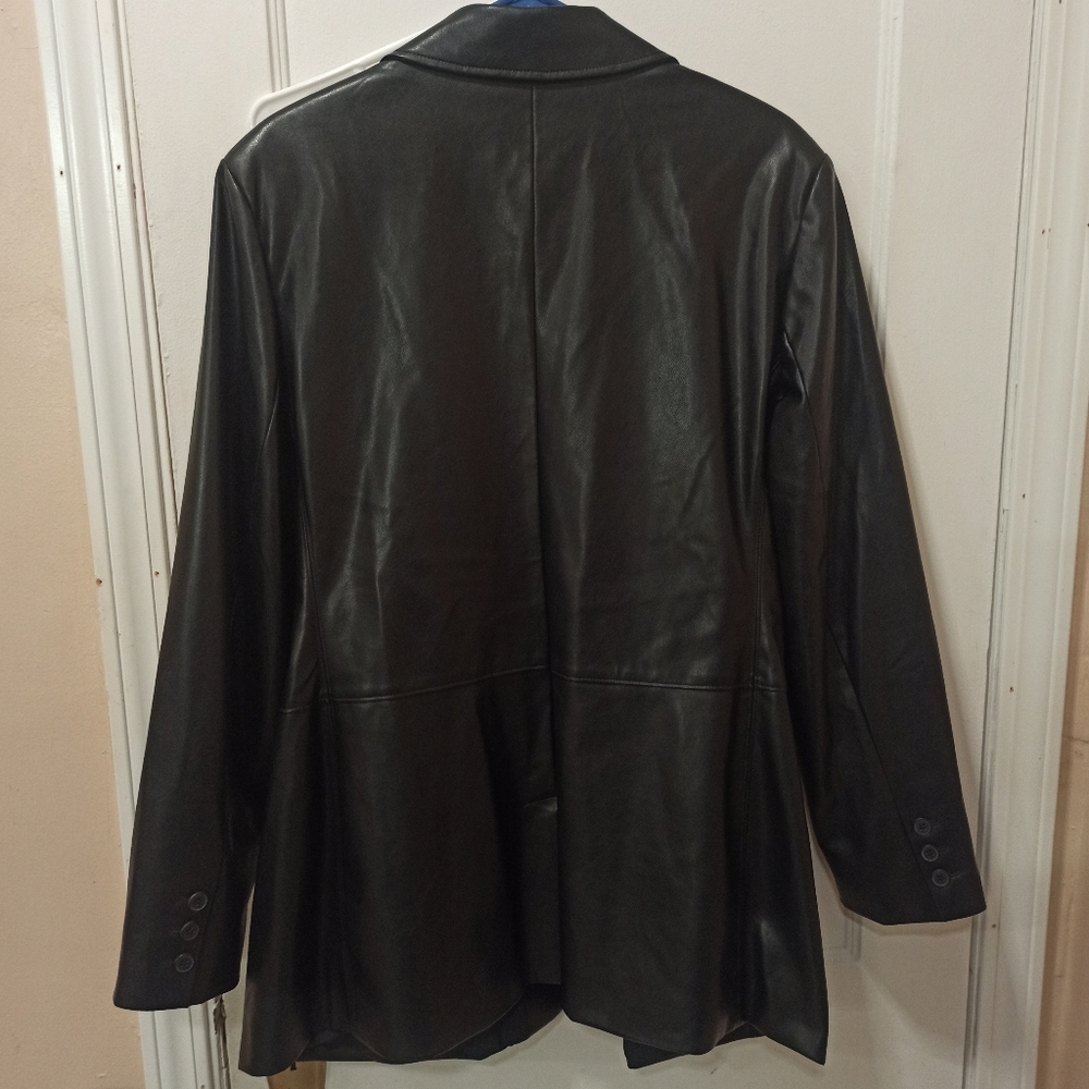 NEW EXPRESS BLACK FAUX LEATHER ONE BUTTON BLAZER JACKET SZ XL - Picture 9 of 16